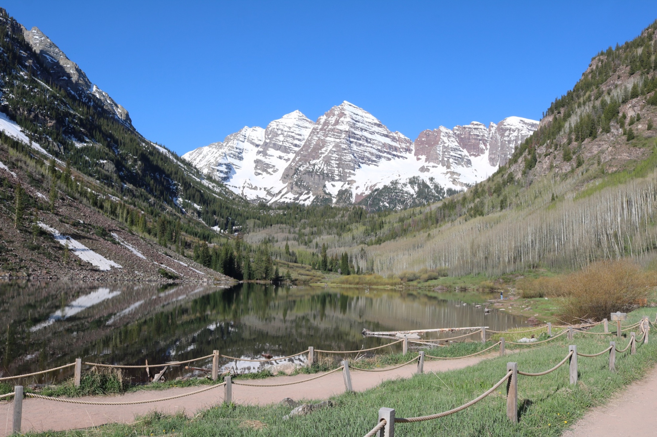 Maroon Bells reflected in an alpine lake