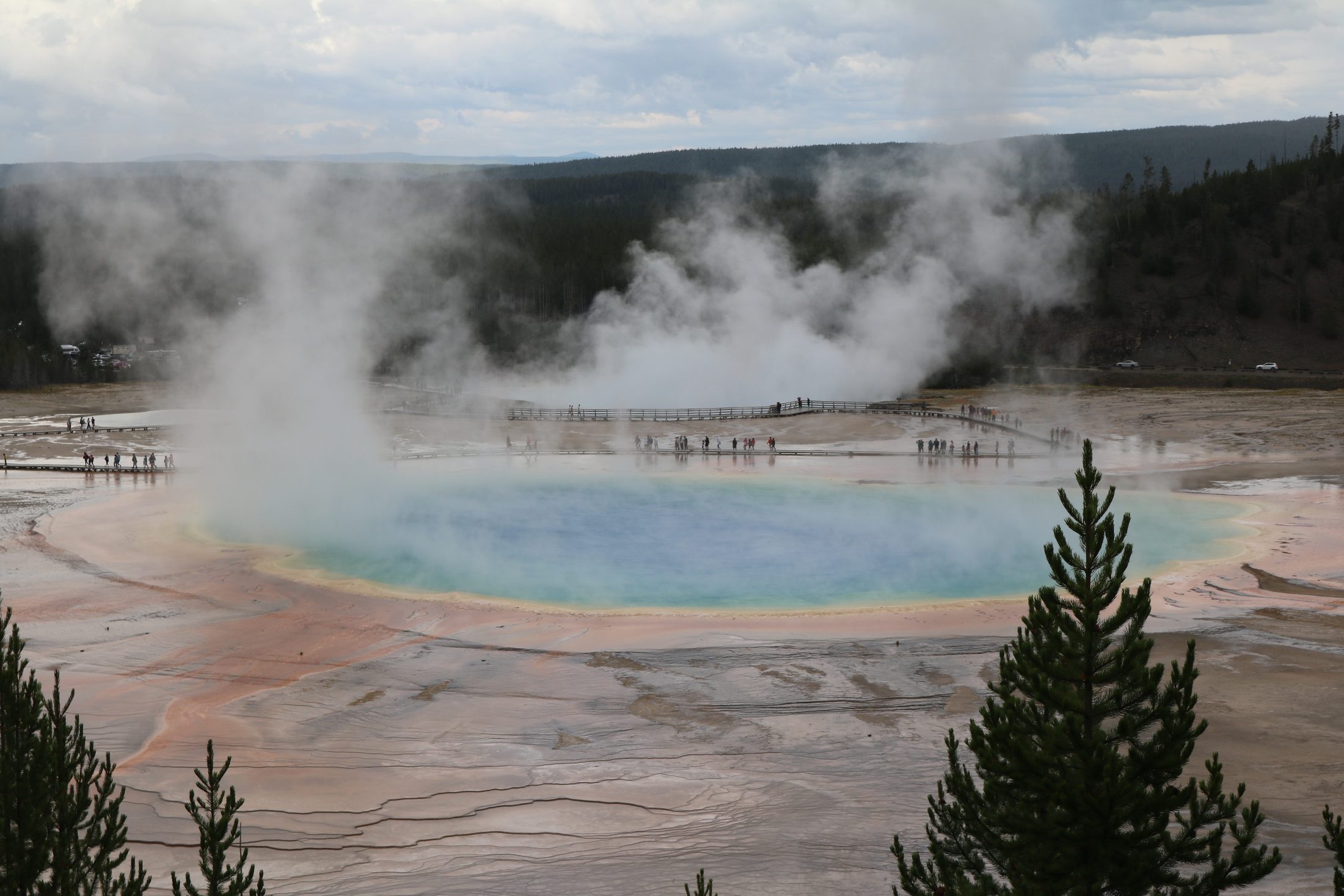 Steam rising over Grand Prismatic Spring